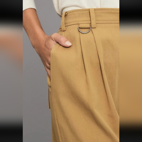 Anthropologie Avec Les Filles Pleated Wideleg Cargo Trousers Khaki NWOT - Picture 3 of 13